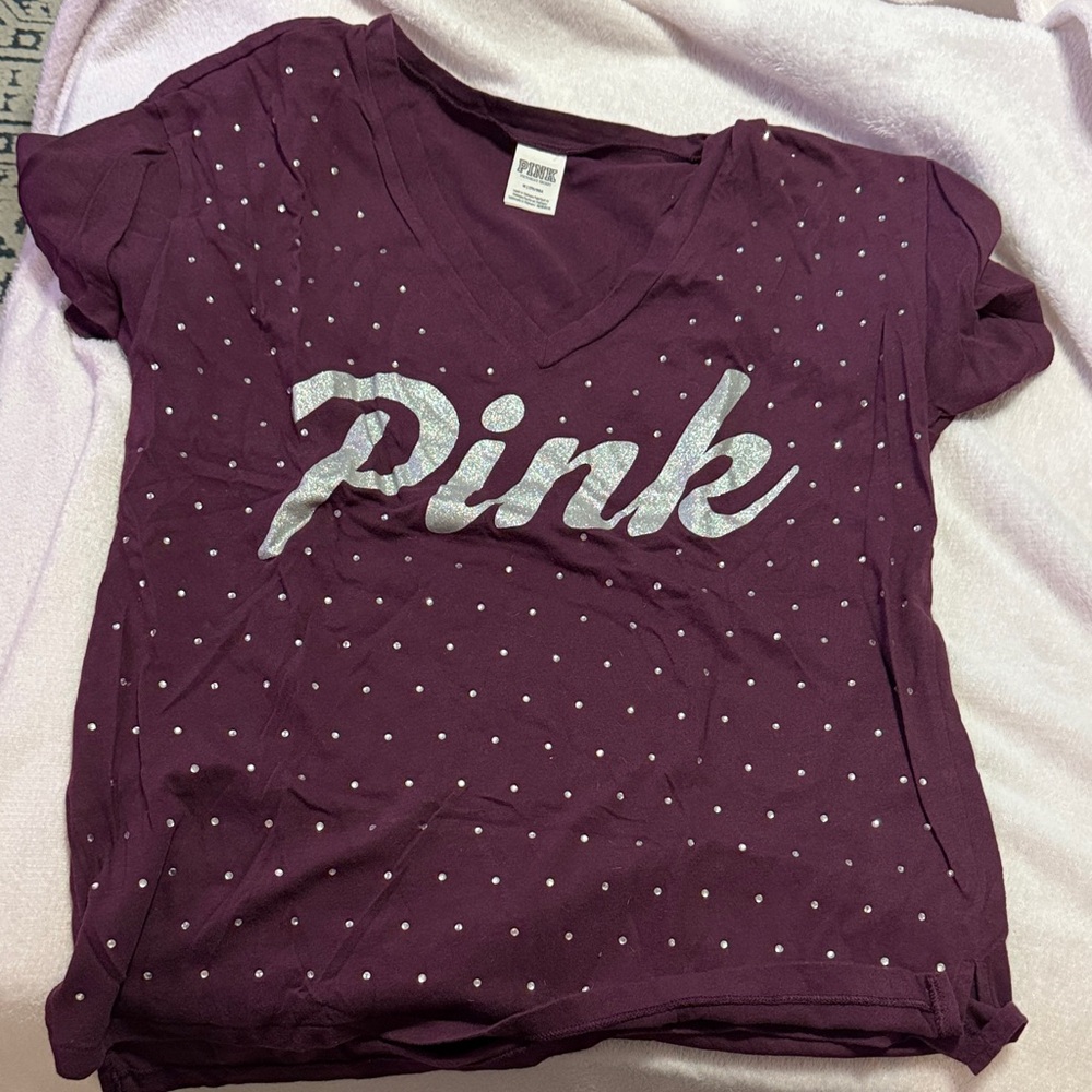 PINK Victoria's Secret Purple Tee with Silver Dots